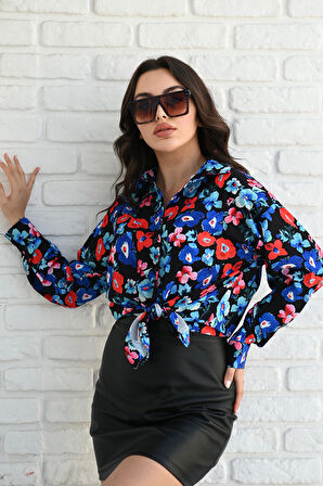 Kadın Uzun Kollu Desenli Gömlek 1529-23