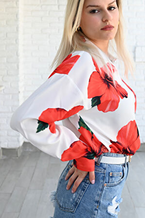 Kadın Uzun Kollu Desenli Gömlek 1529-23