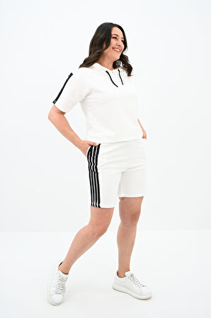 Kadın Çizgi Detaylı Büyük Beden Şortlu Takım 3768-23