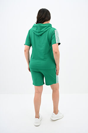 Kadın Çizgi Detaylı Büyük Beden Şortlu Takım 3768-23