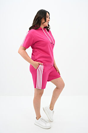 Kadın Çizgi Detaylı Büyük Beden Şortlu Takım 3768-23