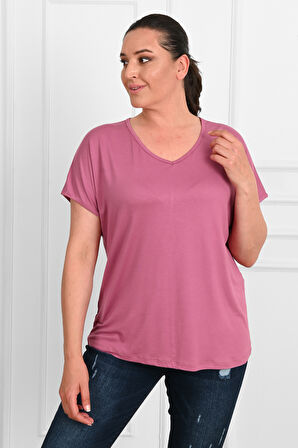 Kadın V Yaka Büyük Beden T-shirt 1486-23