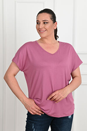 Kadın V Yaka Büyük Beden T-shirt 1486-23