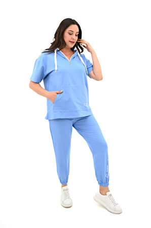 Kadın Kapüşonlu Büyük Beden Eşofman Takımı 3759-23