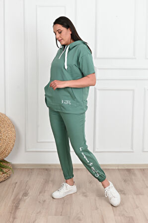 Kadın Kapüşonlu Büyük Beden Eşofman Takımı 3759-23