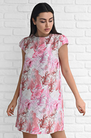 Kadın Desenli Kısa Kollu Elbise 5167-23