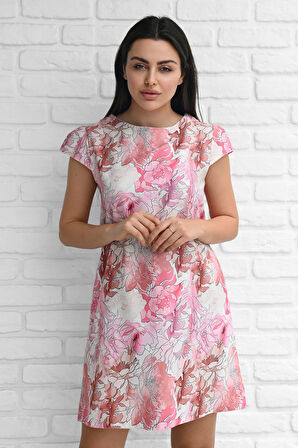 Kadın Desenli Kısa Kollu Elbise 5167-23