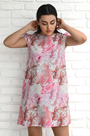 Kadın Desenli Kısa Kollu Elbise 5167-23