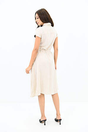 Kadın Kolsuz Düğmeli Kuşaklı Elbise 5175-23