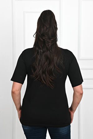 Kadın Büyük Beden Kalp şeklinde Papatya Baskılı T-Shirt 1575-23