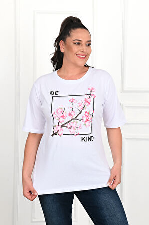 Kadın Büyük Beden Çiçek Baskılı T-Shirt 1572-23