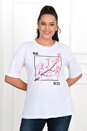 Kadın Büyük Beden Çiçek Baskılı T-Shirt 1572-23