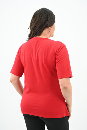 Kadın Büyük Beden Çiçek Tutan El Baskılı T-Shirt 1574-23