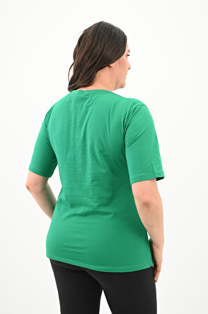 Kadın Büyük Beden Çiçek Tutan El Baskılı T-Shirt 1574-23