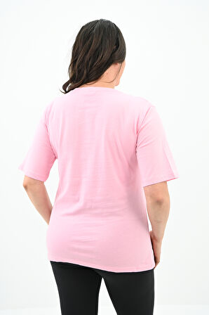 Kadın Büyük Beden Çiçek Tutan El Baskılı T-Shirt 1574-23
