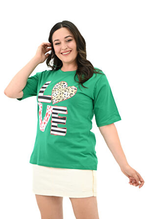 Kadın Büyük Beden Love Baskılı T-Shirt 1577-23
