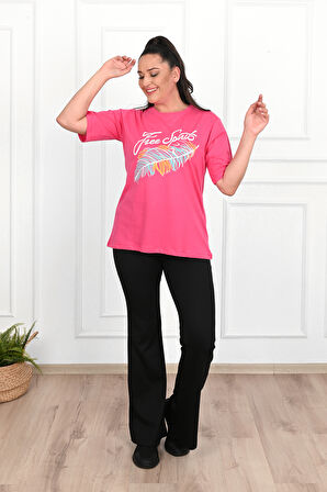 Kadın Büyük Beden Free Spirit Baskılı T-Shirt 1576-23