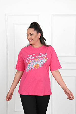 Kadın Büyük Beden Free Spirit Baskılı T-Shirt 1576-23