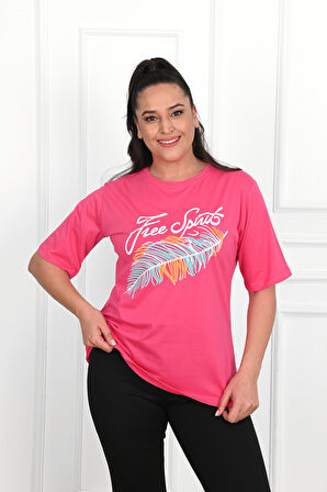 Kadın Büyük Beden Free Spirit Baskılı T-Shirt 1576-23