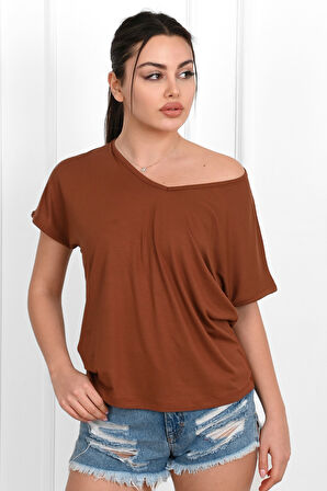 Kadın V Yaka Kısa Kollu T-shirt 1478-23