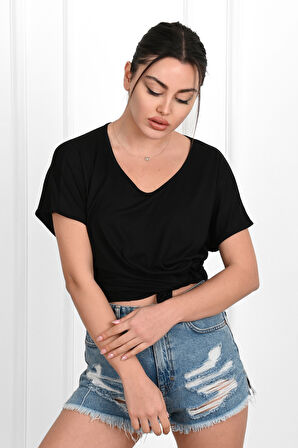 Kadın V Yaka Kısa Kollu T-shirt 1478-23
