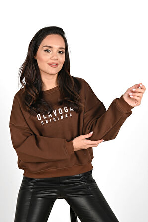 Kadın Yazı Baskılı Bisiklet Yaka Sweatshirt 1617-24