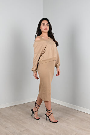 Kadın Askılı Sweatshirtli Elbise 3711-23
