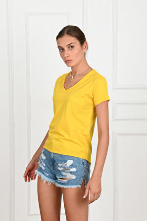 Kadın Basic Cepli Tshirt 8328