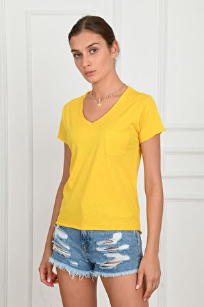 Kadın Basic Cepli Tshirt 8328