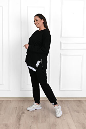 Kadın Büyük Beden Yanları Fermuar Detaylı Eşofman Takımı 3613-23