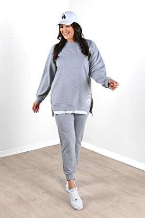 Kadın Büyük Beden Yanları Fermuar Detaylı Eşofman Takımı 3613-23