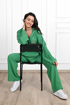 Kadın Yazı Baskılı V Yaka Oversize Eşofman Takımı 3795-23