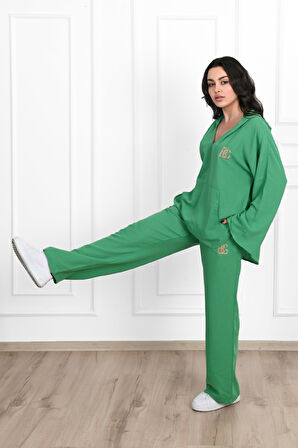 Kadın Yazı Baskılı V Yaka Oversize Eşofman Takımı 3795-23
