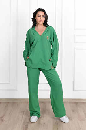 Kadın Yazı Baskılı V Yaka Oversize Eşofman Takımı 3795-23