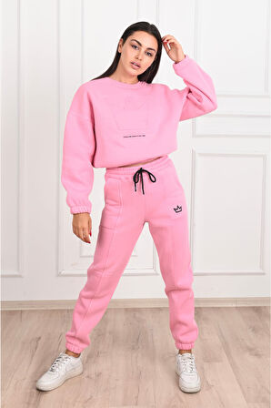 Kadın Yazı Baskılı 3 İplik Eşofman Takımı 3500-23