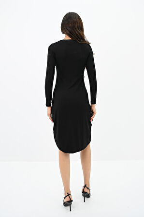 Kadın Fermuar Dekolteli Mini Elbise 5199-24