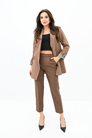 Kadın Leopar Astar Detaylı Ceket Takım 0115-25