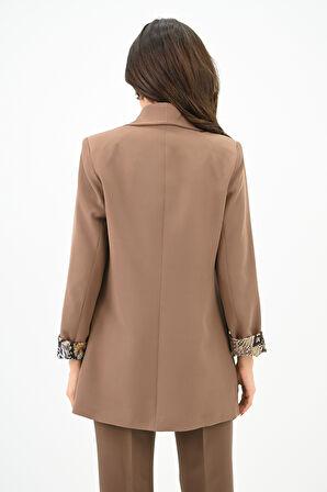 Kadın Leopar Astar Detaylı Ceket Takım 0115-25