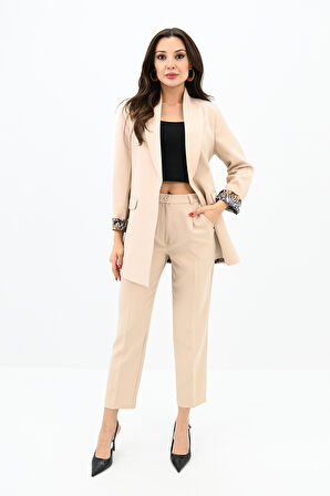 Kadın Leopar Astar Detaylı Ceket Takım 0115-25