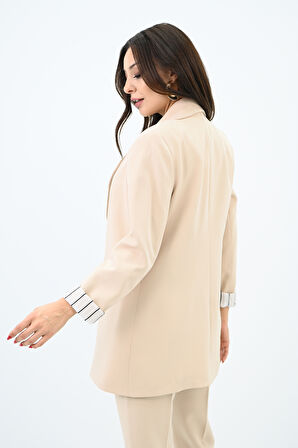 Kadın Çizgili Astar Detaylı Ceket Takım 0115-25-1