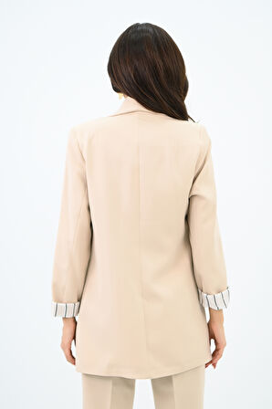 Kadın Çizgili Astar Detaylı Ceket Takım 0115-25-1