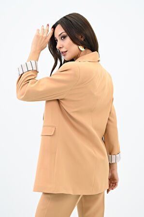 Kadın Çizgili Astar Detaylı Ceket Takım 0115-25-1