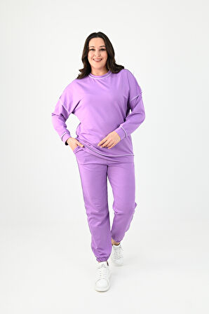 Kadın Büyük Beden Ters Dikişli Eşofman Takımı 8082