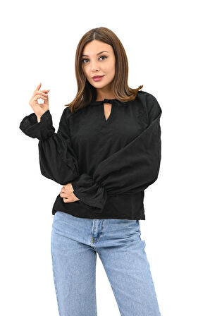 Kadın Yaka Bağlama Detaylı Gömlek 1718-25