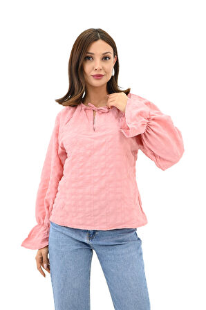 Kadın Yaka Bağlama Detaylı Gömlek 1718-25