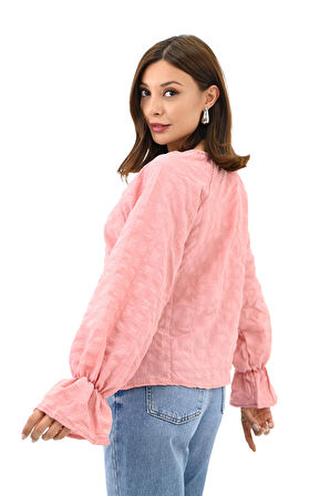 Kadın Yaka Bağlama Detaylı Gömlek 1718-25