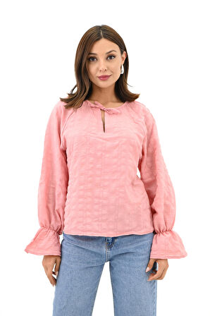 Kadın Yaka Bağlama Detaylı Gömlek 1718-25