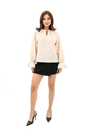 Kadın Yaka Bağlama Detaylı Gömlek 1718-25