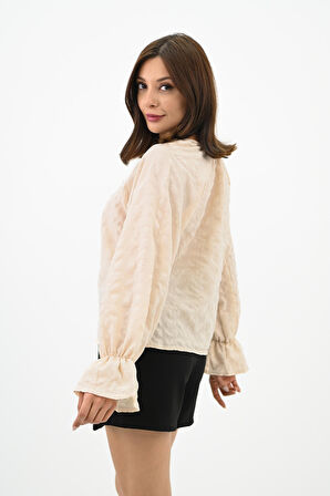 Kadın Yaka Bağlama Detaylı Gömlek 1718-25