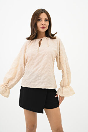 Kadın Yaka Bağlama Detaylı Gömlek 1718-25